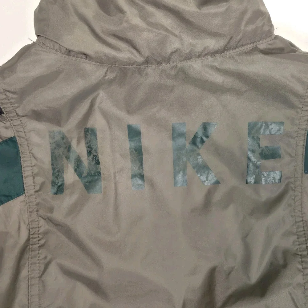 Vtg Nike Spell Out Full Zip Nylon Windbreaker Jacket Men's L Green Athleisure